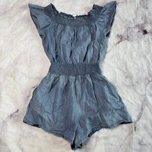 Free People Chambray Denim Romper Womens Size Large Summer